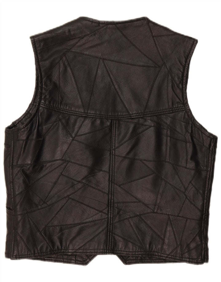 Chaleco de cuero vintage para hombre gran patchwork negro