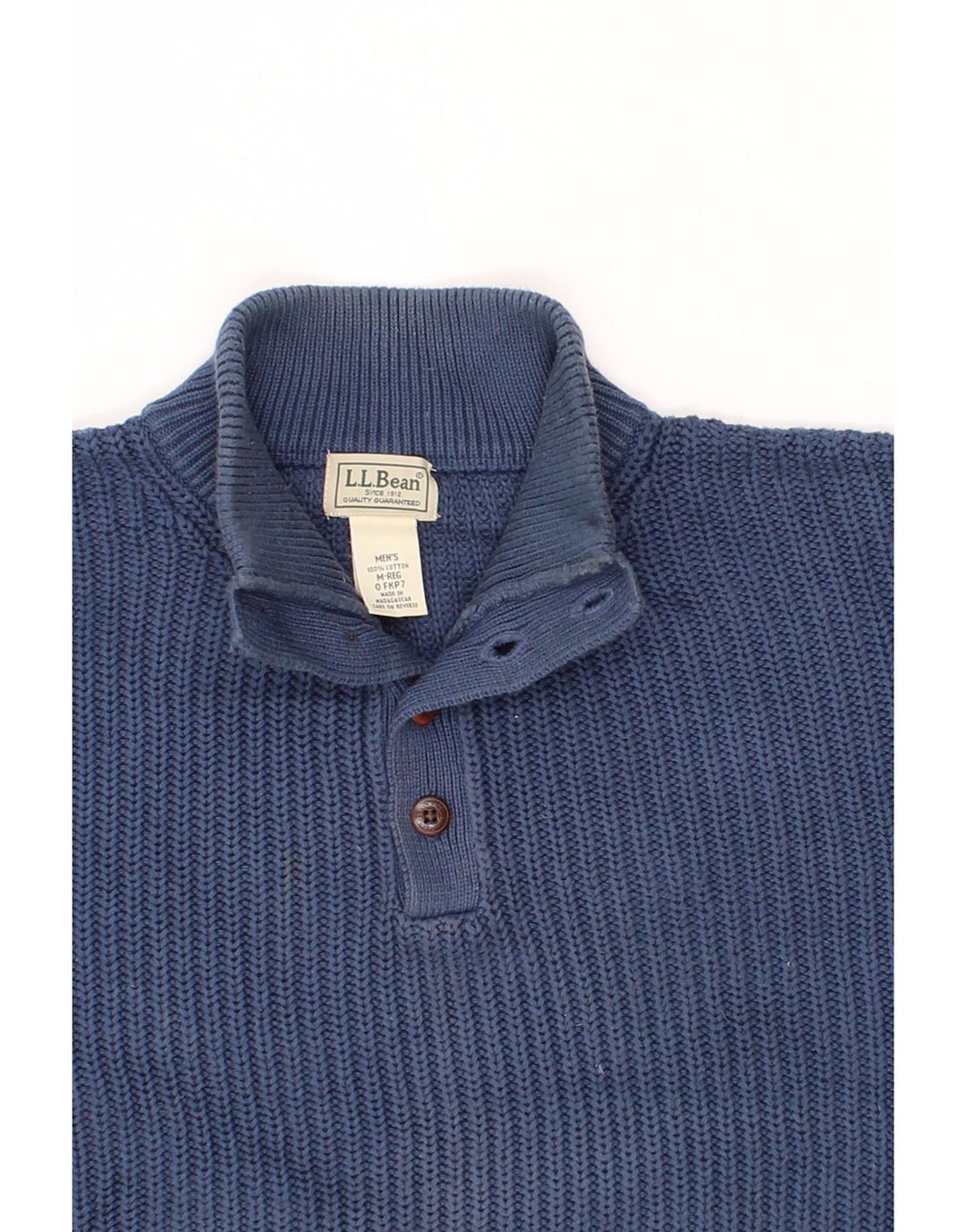 L.L.BEAN Jersey con cuello y botones para hombre de algodón azul medio
