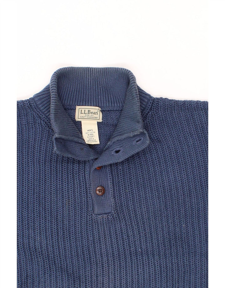 L.L.BEAN Jersey con cuello y botones para hombre de algodón azul medio