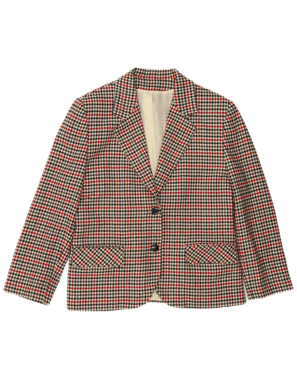 VINTAGE Mujer 2 Botones Blazer Chaqueta Reino Unido 16 Grande Beige Houndstooth