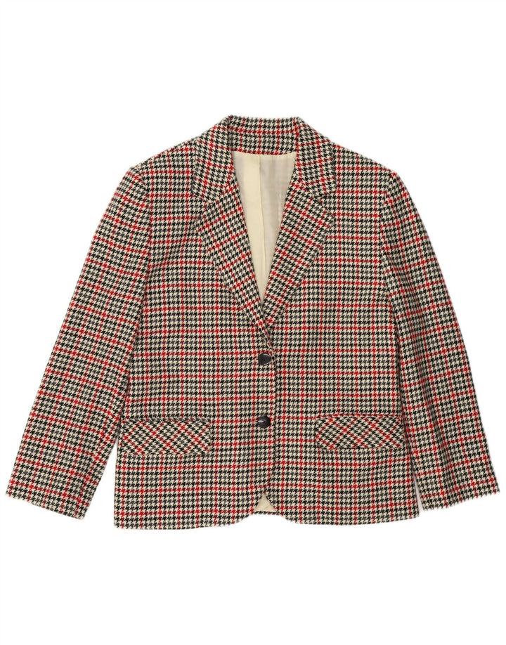 VINTAGE Mujer 2 Botones Blazer Chaqueta Reino Unido 16 Grande Beige Houndstooth