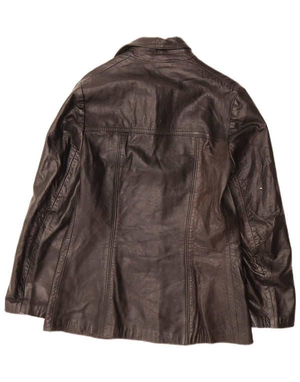 Vintage mujer 3 botones cuero Blazer chaqueta IT 44 medio negro