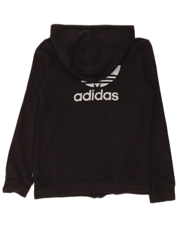 Adidas - Sudadera con capucha para mujer con cremallera gráfica, talla 12, algodón negro mediano