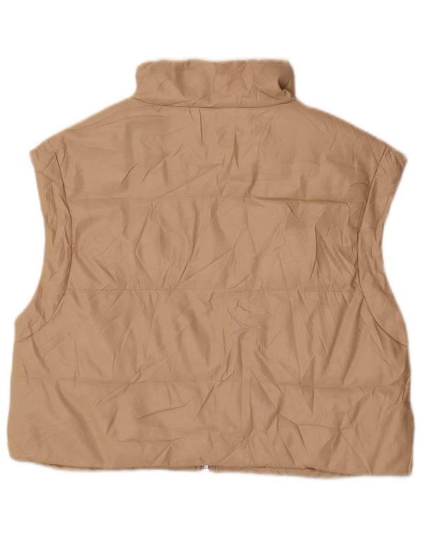 Zara Mujer Crop Chaleco Acolchado De Piel Sintética UK 44 Poliuretano Beige Medio