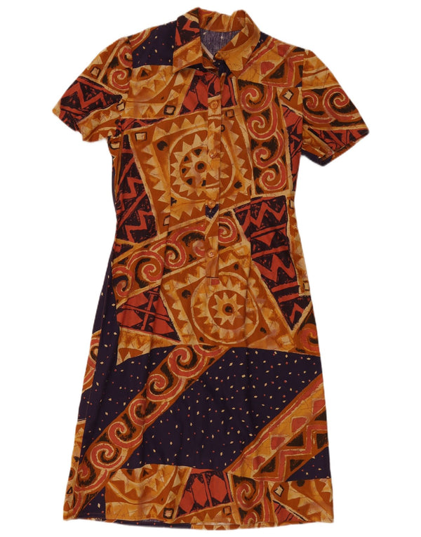 Vintage mujer A-Line vestido Reino Unido 14 marrón medio geométrico