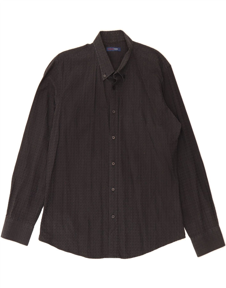 TRUSSARDI JEANS Mens Shirt XL Black Check Cotton Vintage Trussardi Jeans and Second-Hand Trussardi Jeans from Messina Hembry 