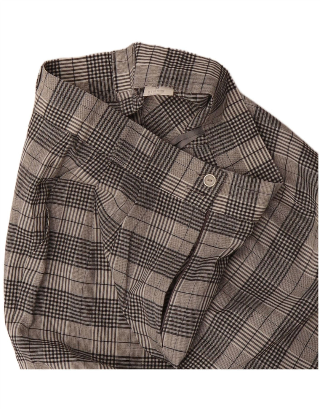 Vintage mujer cintura alta pegado pantalones cortos chinos EU 38 Medio W28 Gris Check