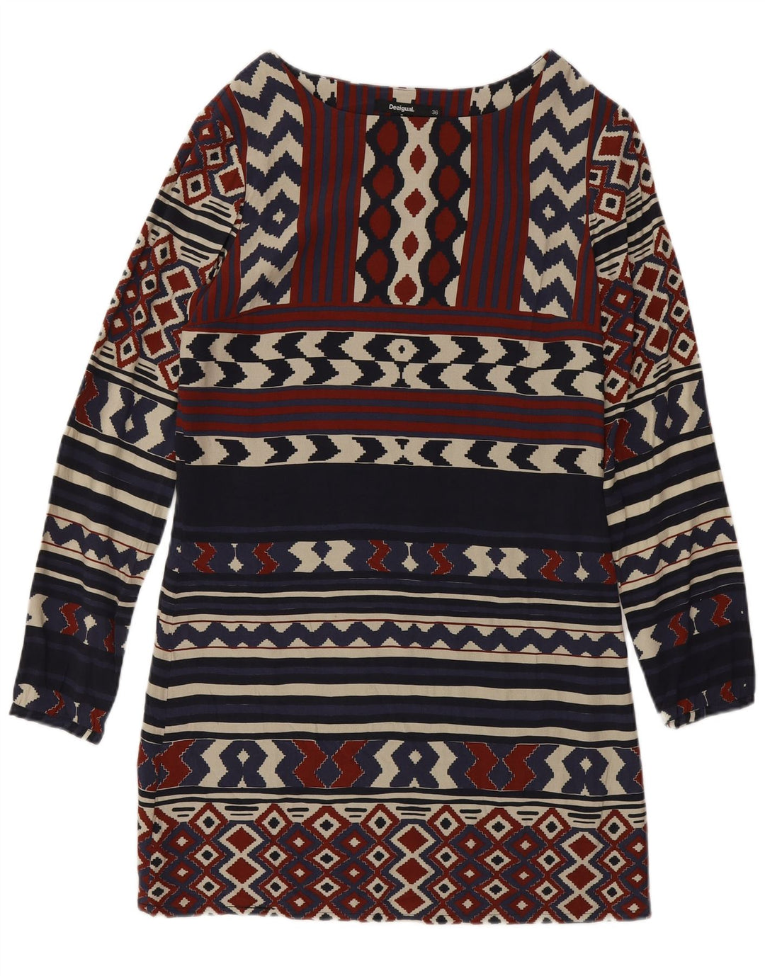 Desigual Vestido tubo de manga larga para mujer EU 36 Small Azul marino Geométrico