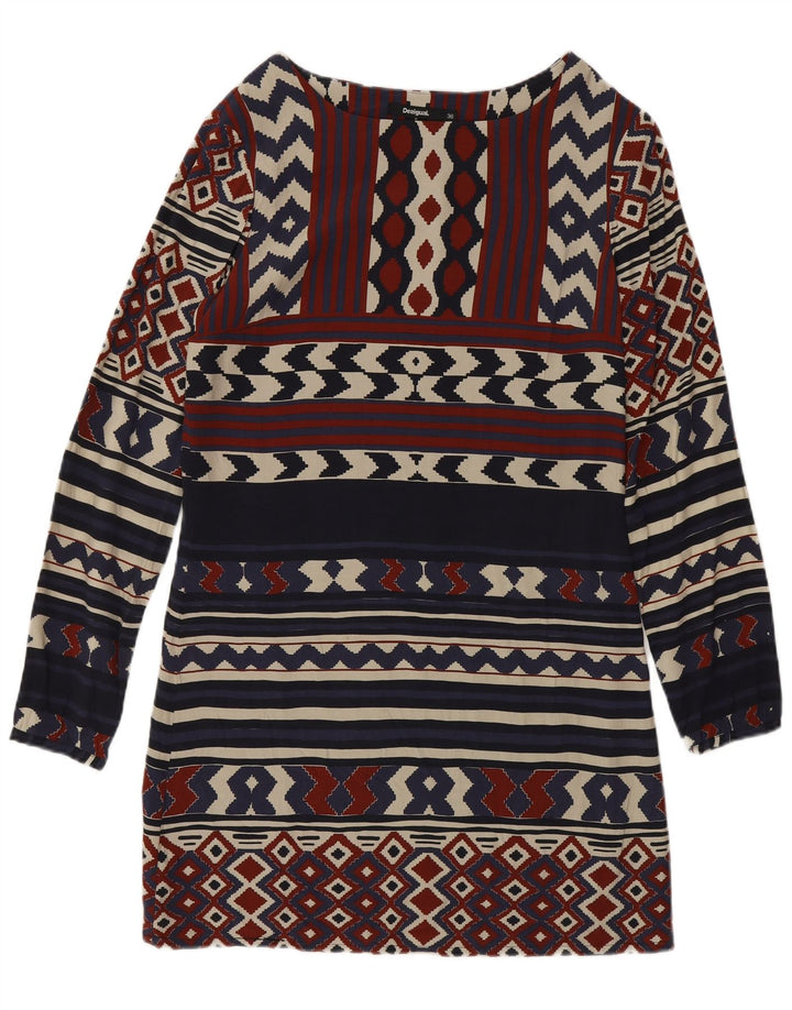 Desigual Vestido tubo de manga larga para mujer EU 36 Small Azul marino Geométrico