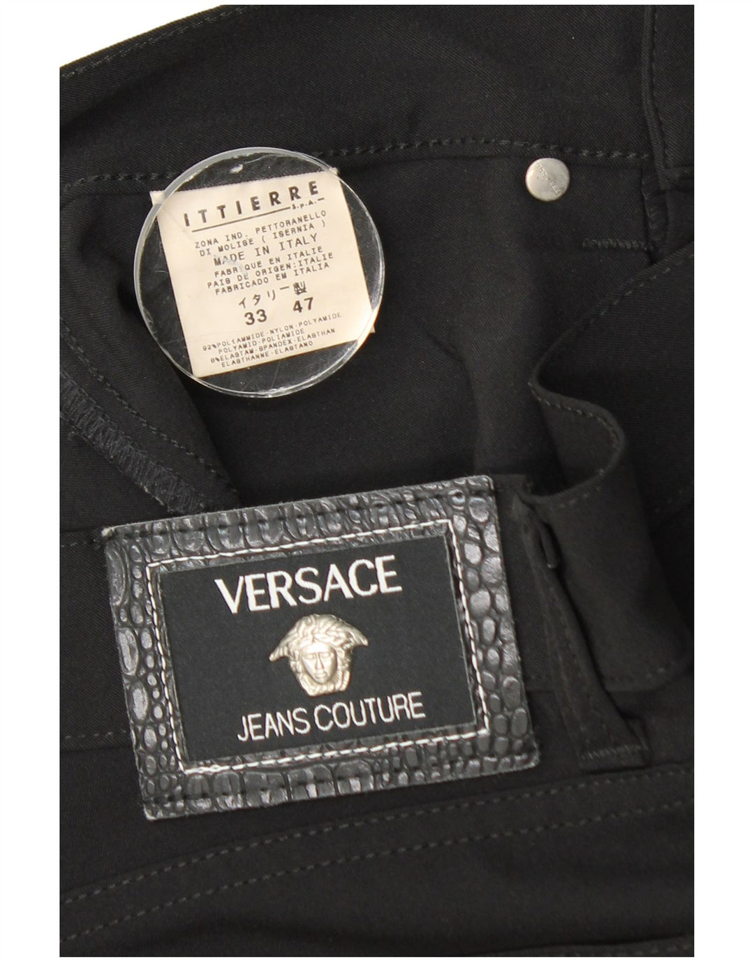 Versace Hombre Pantalones Casuales Rectos W33 L31 Poliamida Negro
