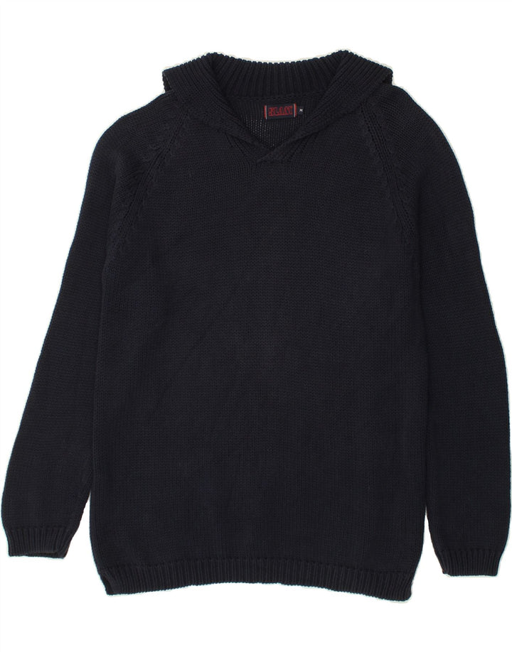 SLAM Mens Shawl Neck Jumper Sweater Medium Navy Blue Cotton | Vintage Slam | Thrift | Second-Hand Slam | Used Clothing | Messina Hembry 