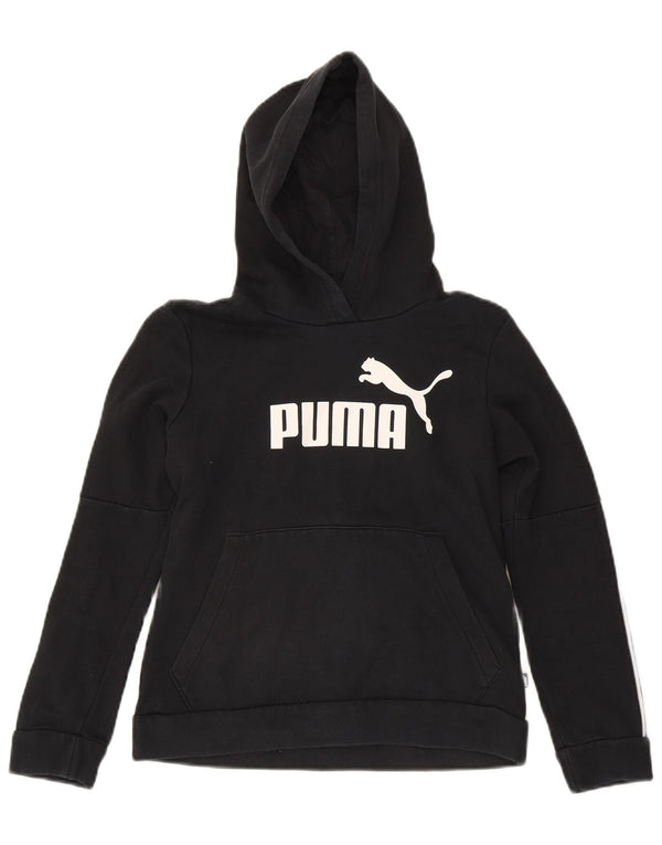 Puma - Sudadera con capucha para niña, diseño gráfico, 9-10 años, talla pequeña, algodón negro