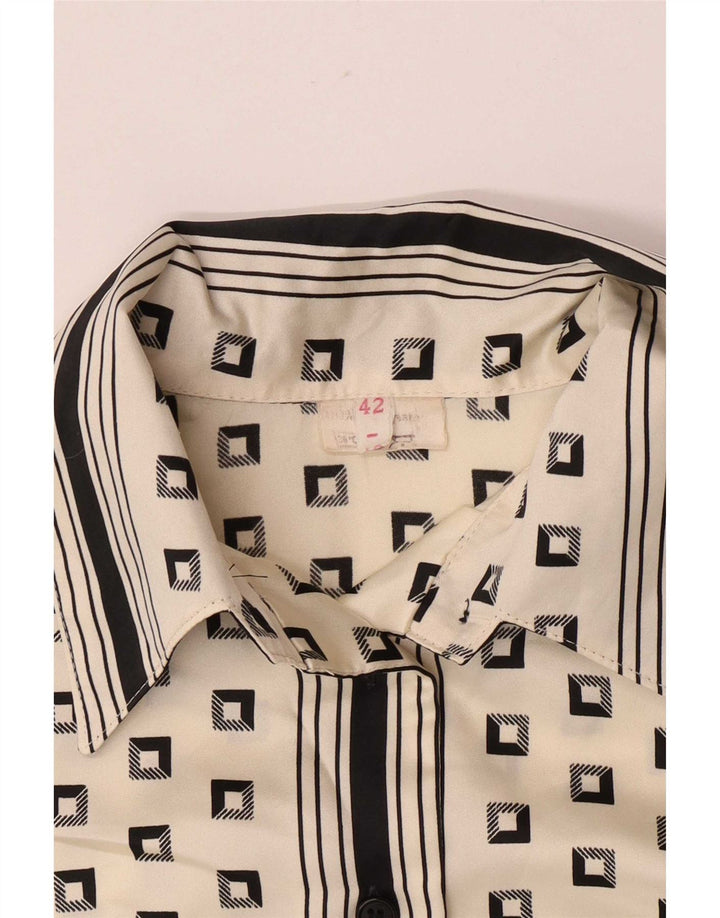 Blusa camisera vintage para mujer IT 42 Poliéster geométrico blanco roto medio
