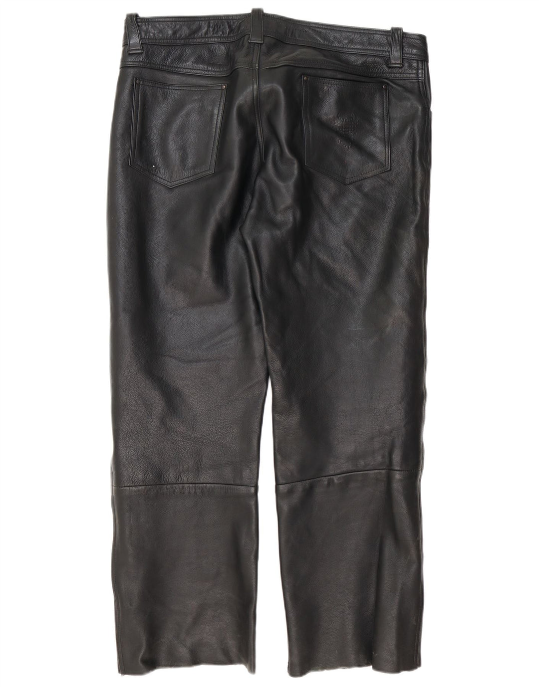 Pantalones de cuero rectos vintage para hombre W40 L30 Negro