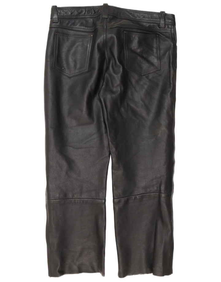 Pantalones de cuero rectos vintage para hombre W40 L30 Negro