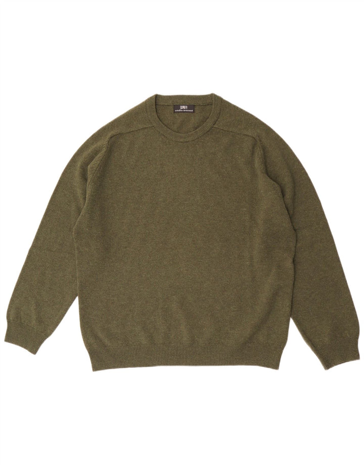 MARKS & SPENCER Jersey de cuello redondo para hombre de lana de cordero verde grande