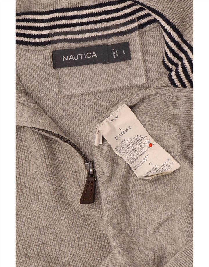 Nautica Jersey con cuello y cremallera para hombre, talla grande, algodón gris