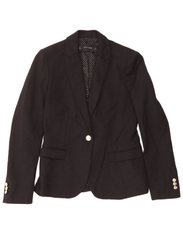 Zara Mujer Chaqueta Blazer De 1 Botón UK 10 Small Algodón Negro