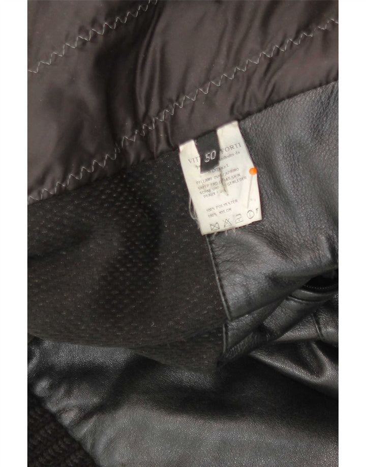 Vittorio Forti Chaqueta Bomber de Cuero para Hombre IT 50 Grande Negro