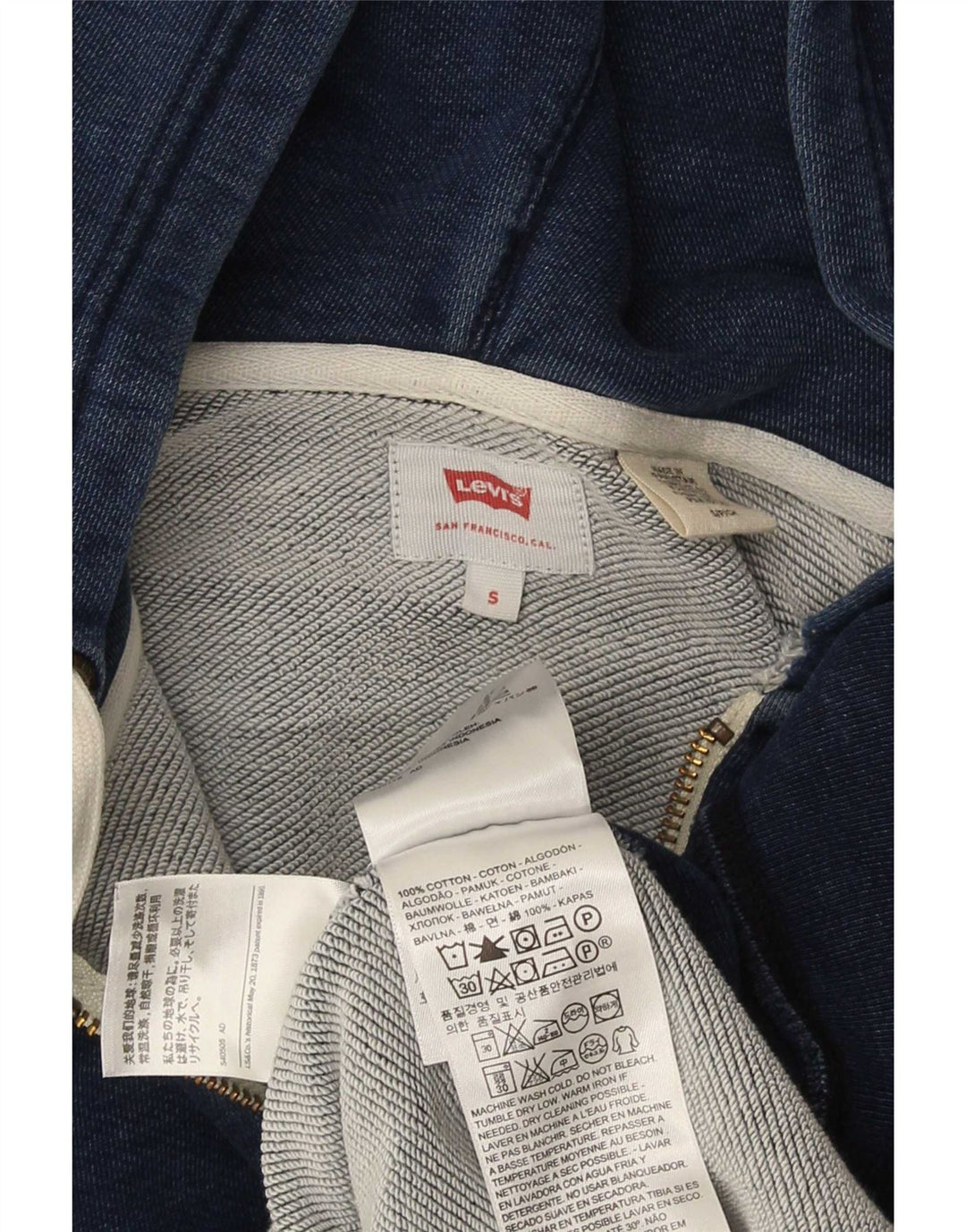 Levi's Suéter con capucha y cremallera de ajuste regular para hombre, algodón azul pequeño