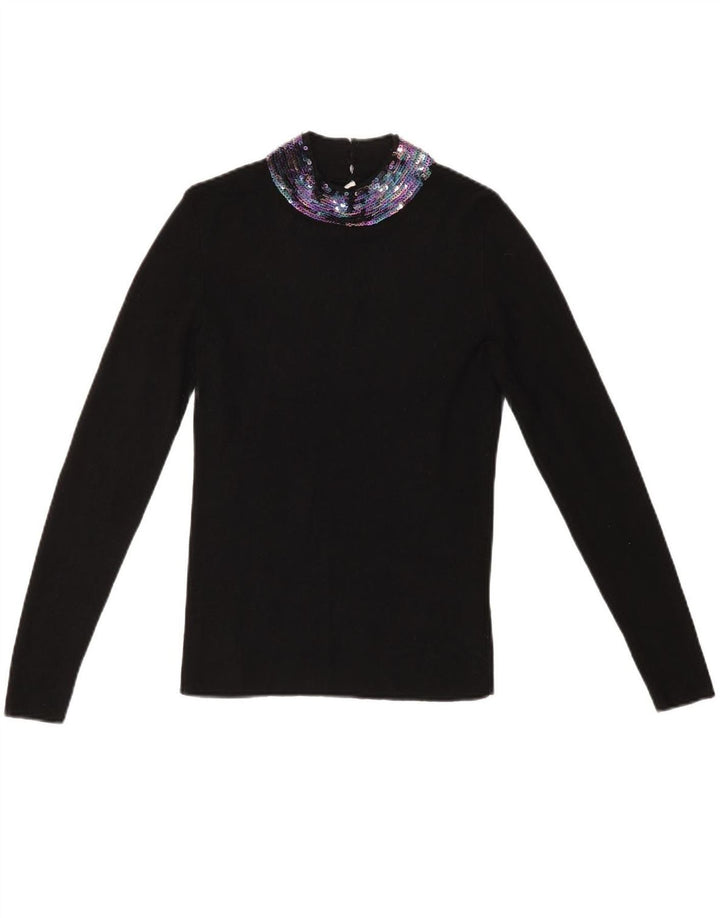OASIS Womens Top Long Sleeve UK 10 Small Black Viscose