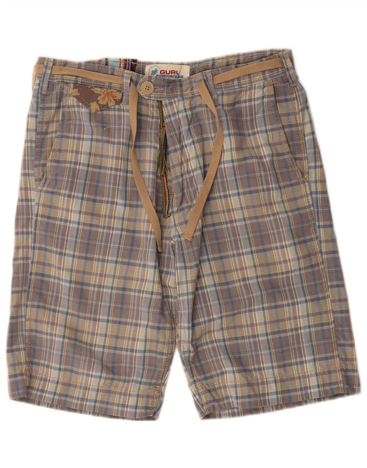 Guru Pantalones cortos chinos para hombre W30 Algodón a cuadros azul medio