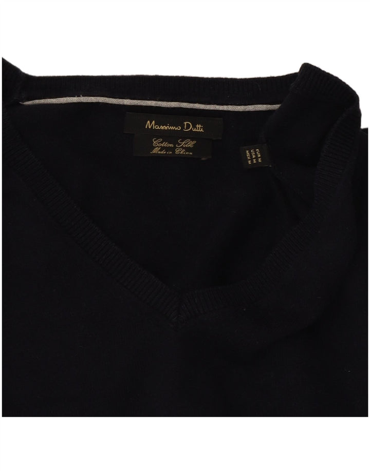 MASSIMO DUTTI Womens V-Neck Jumper Sweater UK 14 Medium Navy Blue Cotton Vintage Massimo Dutti and Second-Hand Massimo Dutti from Messina Hembry 