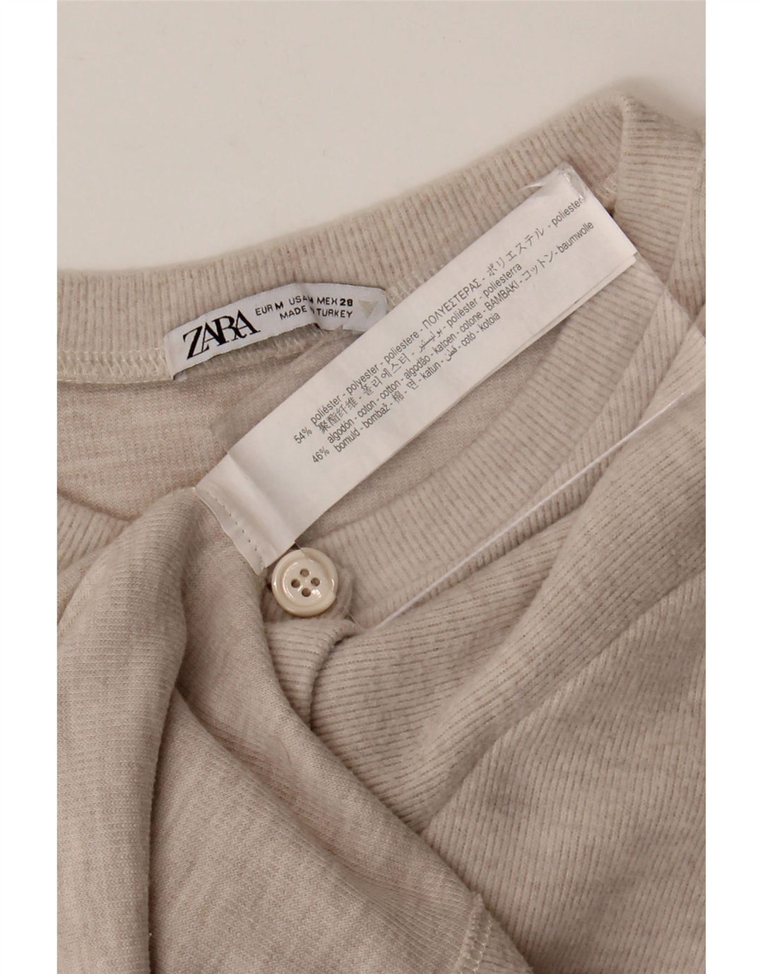 Zara Mujer Crop Cardigan Suéter UK 12 Medio Beige Poliéster
