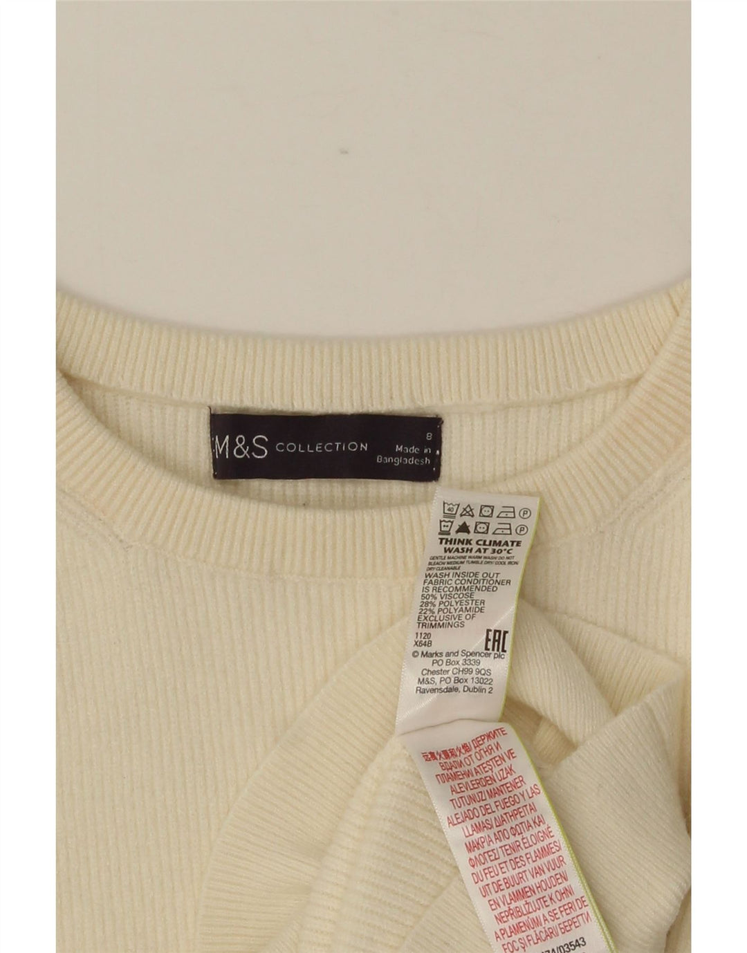 MARKS & SPENCER Suéter de cuello redondo para mujer UK 8 Small Beige