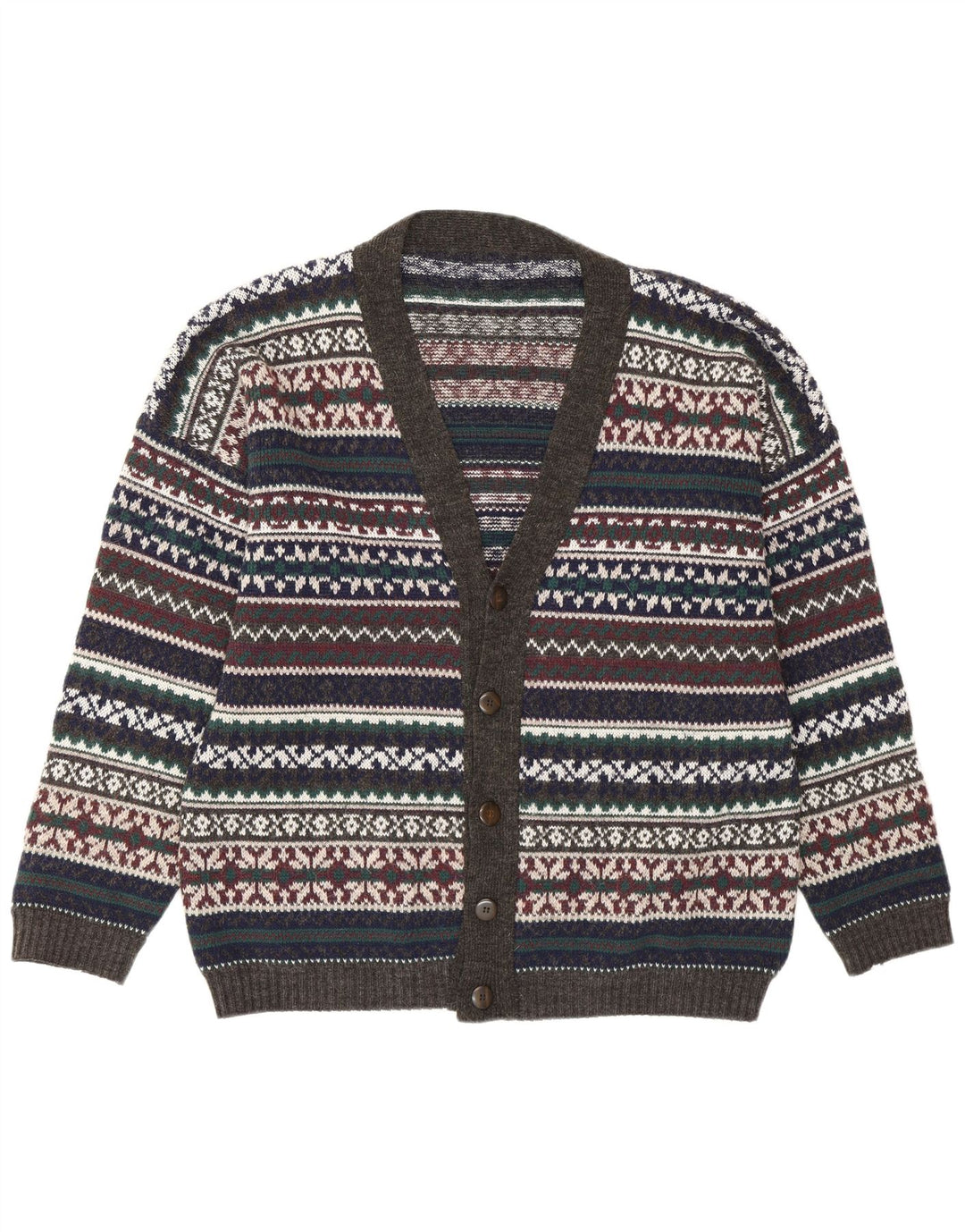 Vintage hombres Cardigan suéter grande multicolor Fair Isle Retro