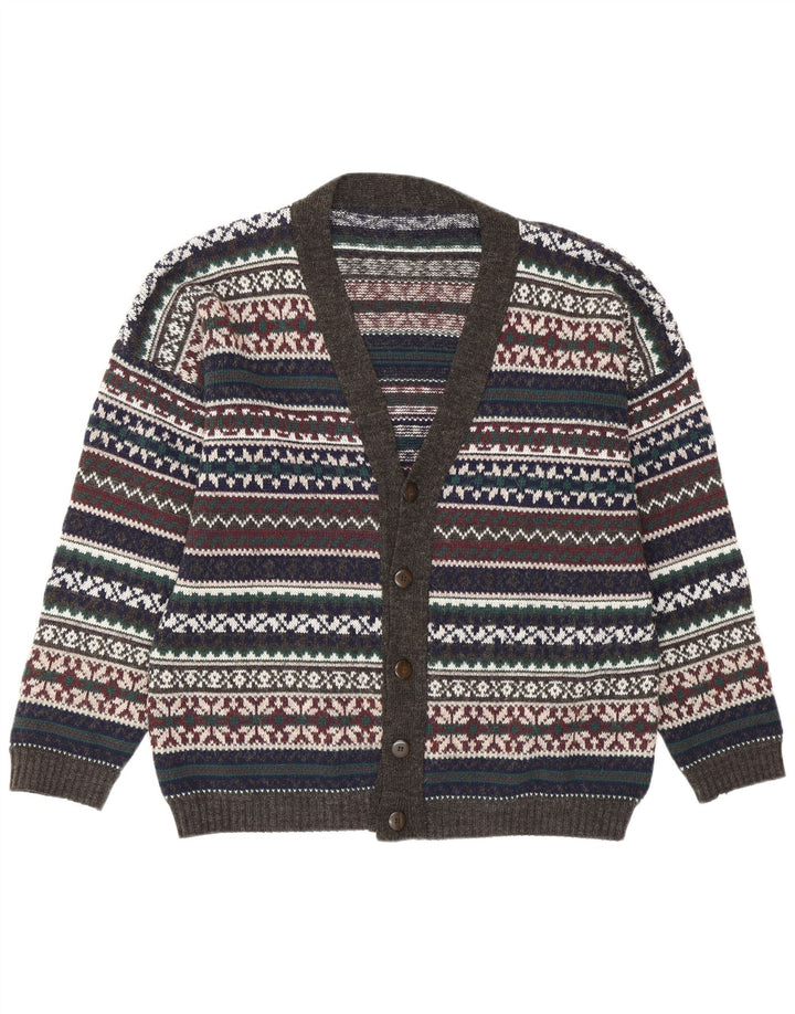 Vintage hombres Cardigan suéter grande multicolor Fair Isle Retro
