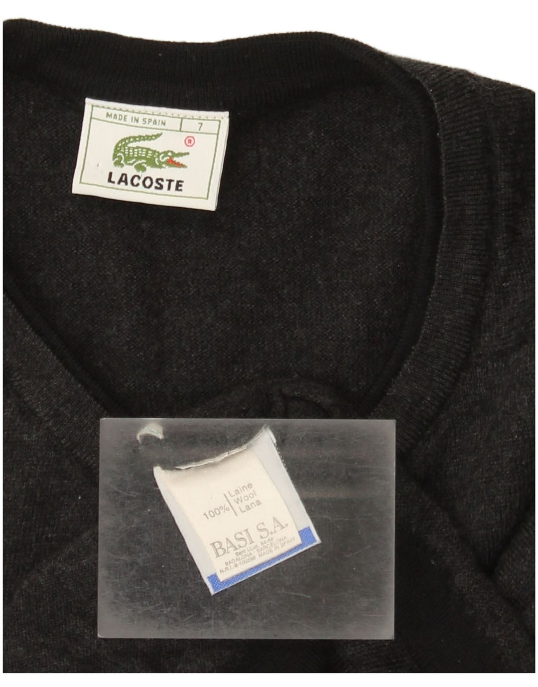 Lacoste Jersey con cuello en V para hombre talla 7 2XL lana gris