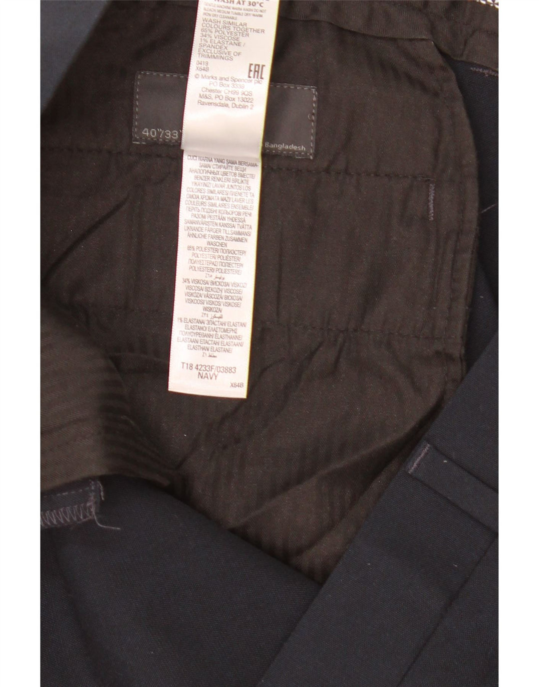 Marks & Spencer Pantalones chinos ajustados para hombre W40 L33 Poliéster azul marino