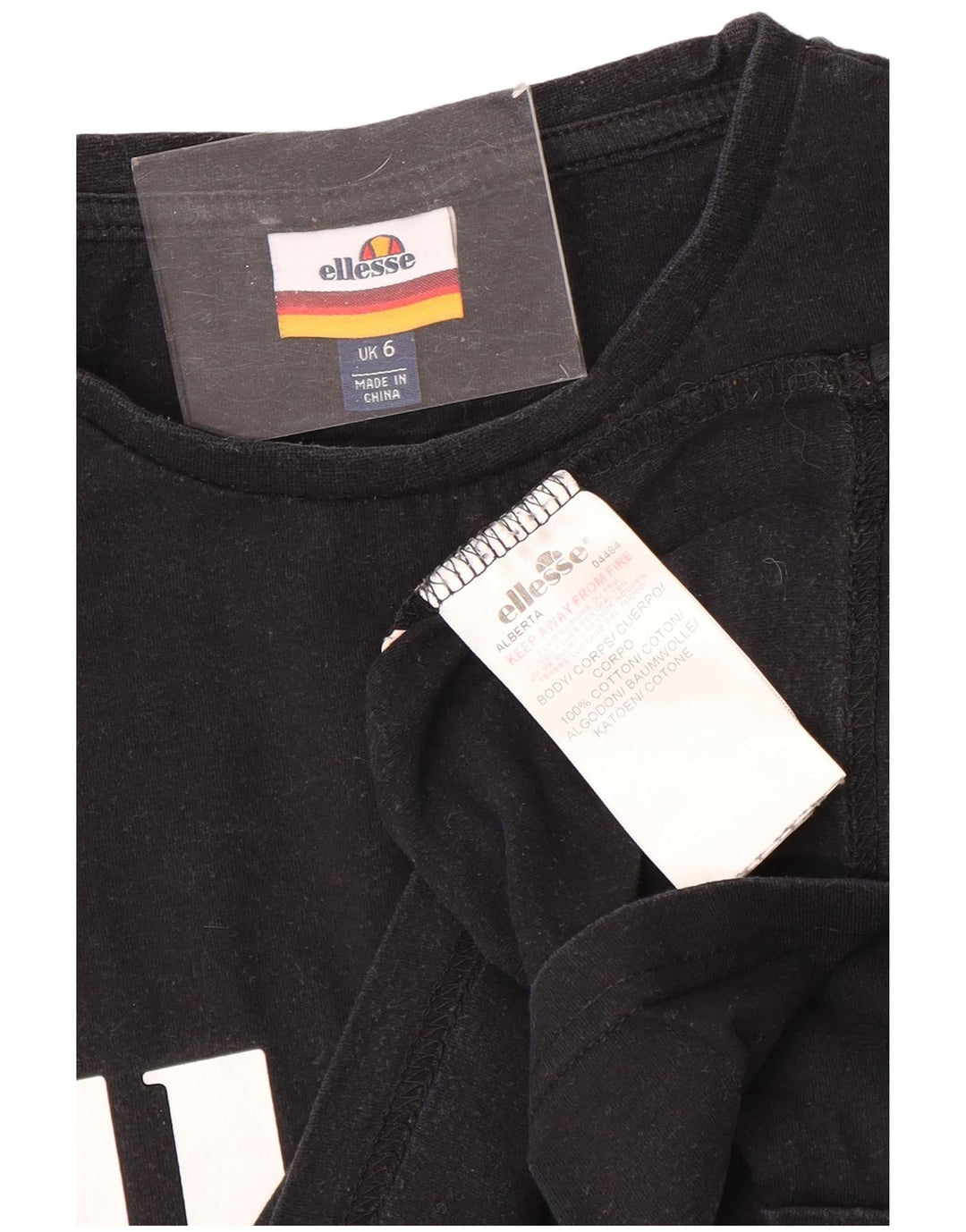 ELLESSE Camiseta corta extragrande con gráfico para mujer UK 6 XS Algodón negro