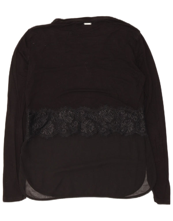 Guess Top Mujer Manga Larga UK 6 XS Viscosa Floral Negro