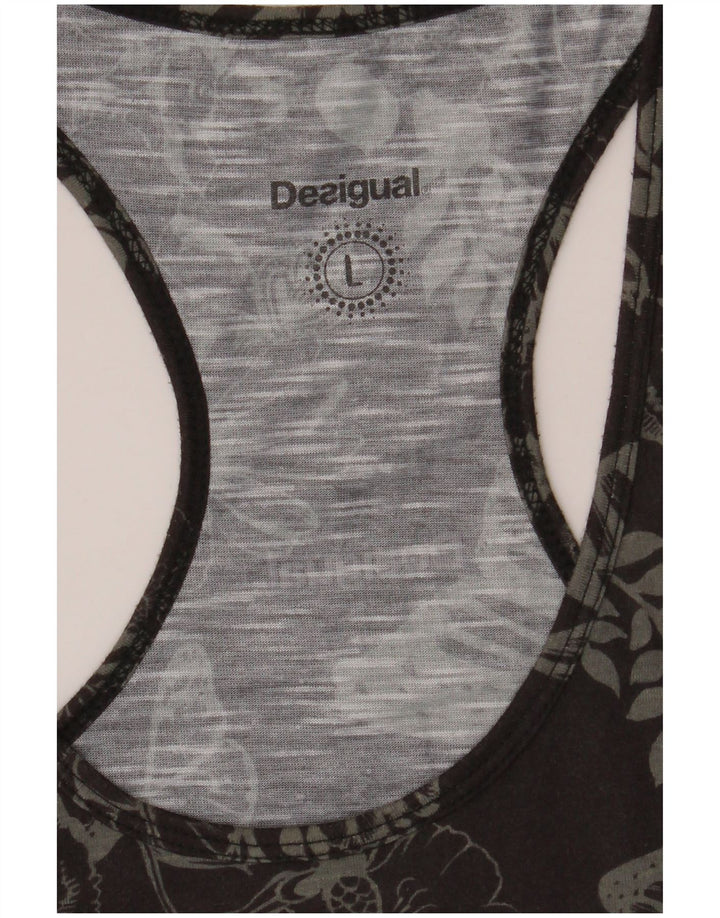 Desigual Mujer Gráfico Chaleco Top Reino Unido 40 Grande Negro Floral