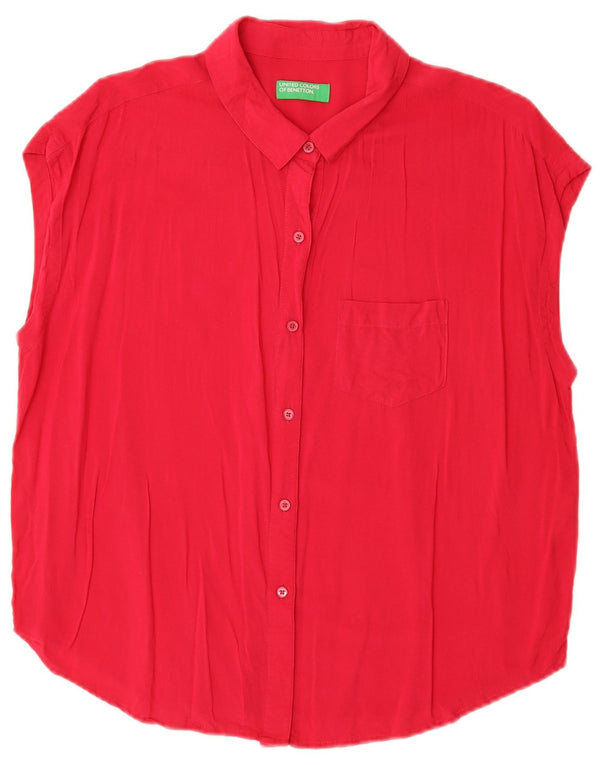 Benetton Blusa Camisera Extragrande De Manga Corta Mujer UK 6 XS Rojo Algodón