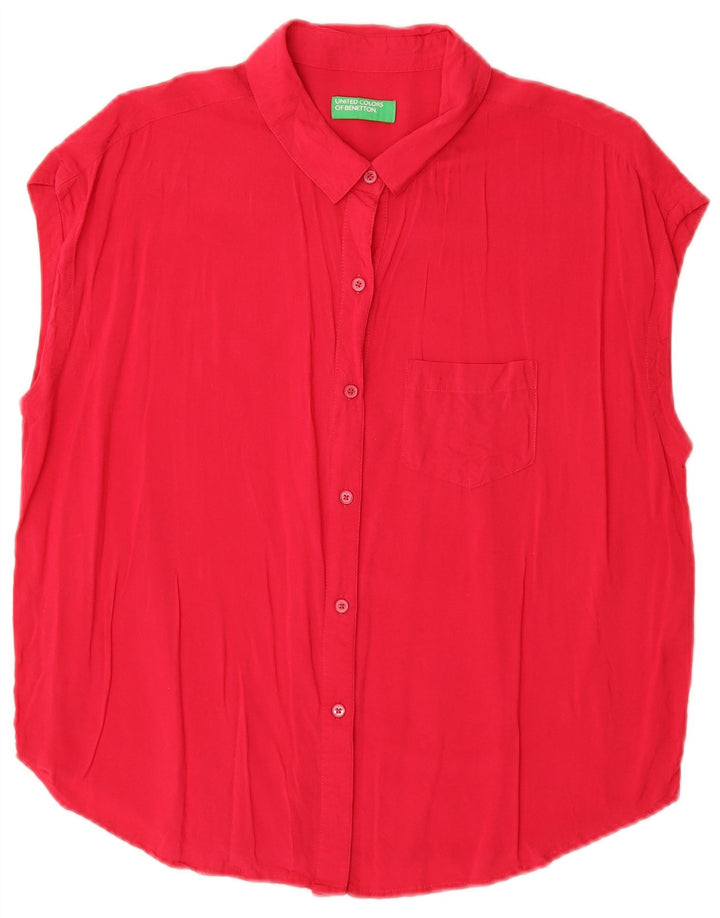 Benetton Blusa Camisera Extragrande De Manga Corta Mujer UK 6 XS Rojo Algodón