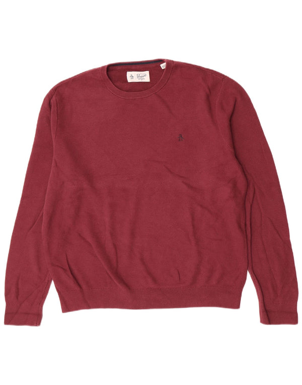 Penguin - Jersey de cuello redondo para hombre, talla 2XL, algodón burdeos