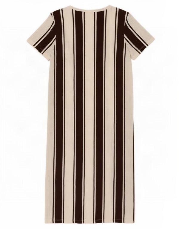 Zara Mujer Trafaluc Vestido Camiseta Reino Unido 10 Pequeño Algodón A Rayas Marrón