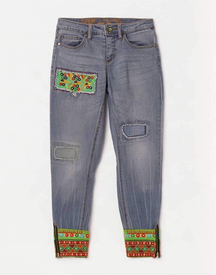 Vaqueros Desigual Joggers Tapered W24 L27 Azul Patchwork |