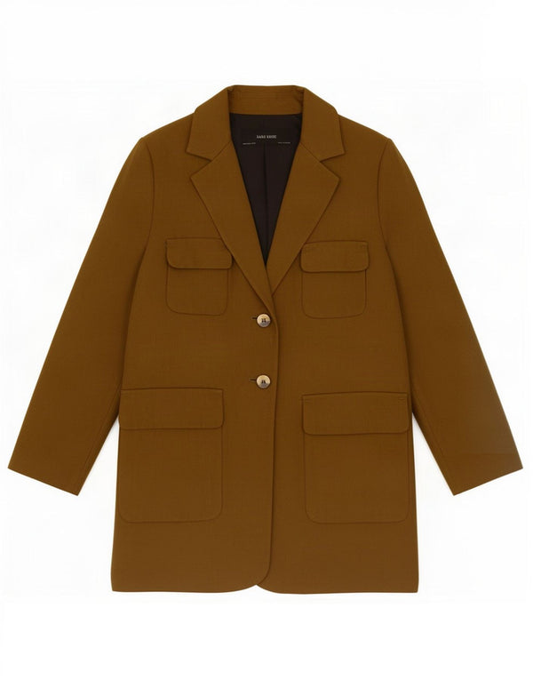 Zara Mujer Abrigo UK 44 Algodón Caqui Medio