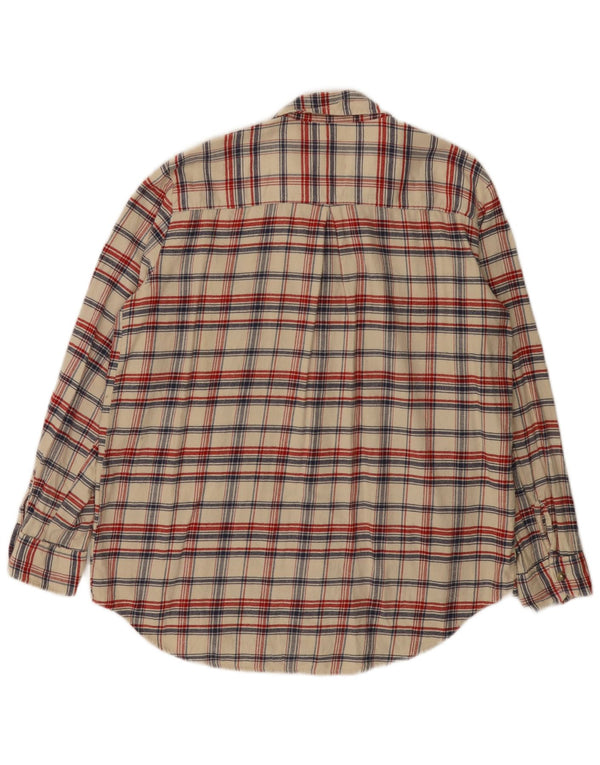 Benetton Camisa De Franela Mujer UK 46 Large Algodón A Cuadros Blanco Roto