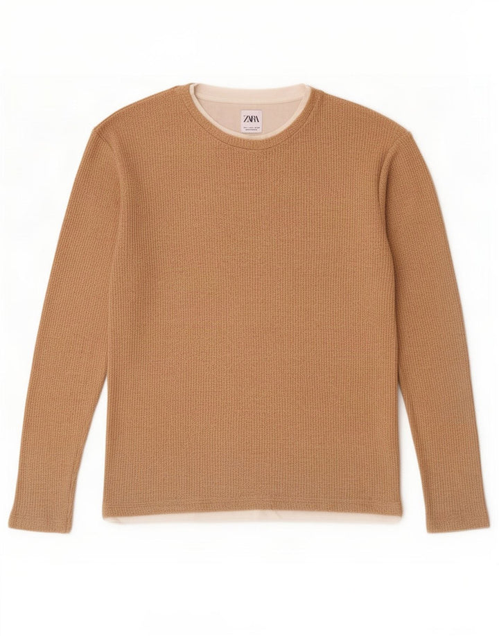 Zara Hombre Top Manga Larga Small Algodón Beige