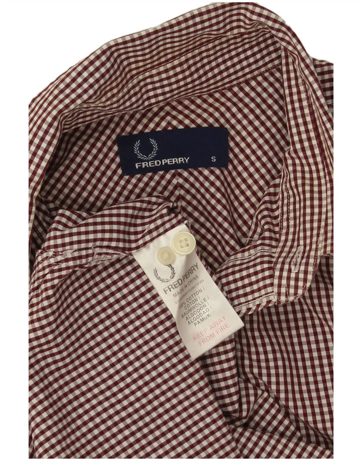Fred Perry - Camisa para hombre pequeña de algodón a cuadros en color burdeos