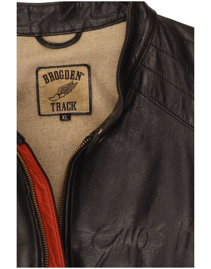 Brogden Chaqueta de cuero con estampado gráfico para hombre UK 42 XL Bloque de color negro