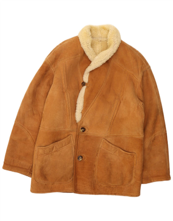 Vintage hombres shearling chaqueta Reino Unido 36 pequeña piel de oveja beige