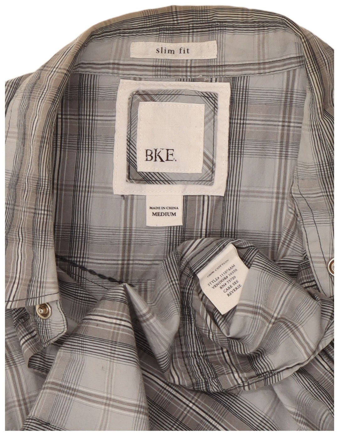 BKE Camisa Slim Fit De Algodón A Cuadros Gris Medio Hombre