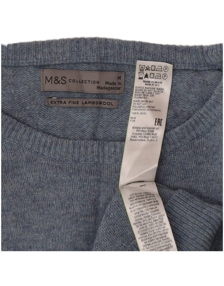 Marks & Spencer Jersey con cuello barco para hombre, jersey de lana azul medio clásico