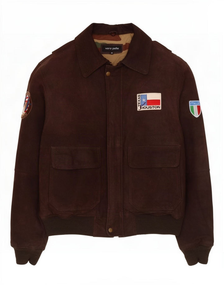 Chaqueta de cuero gráfica vintage para hombre IT 48 Marrón medio